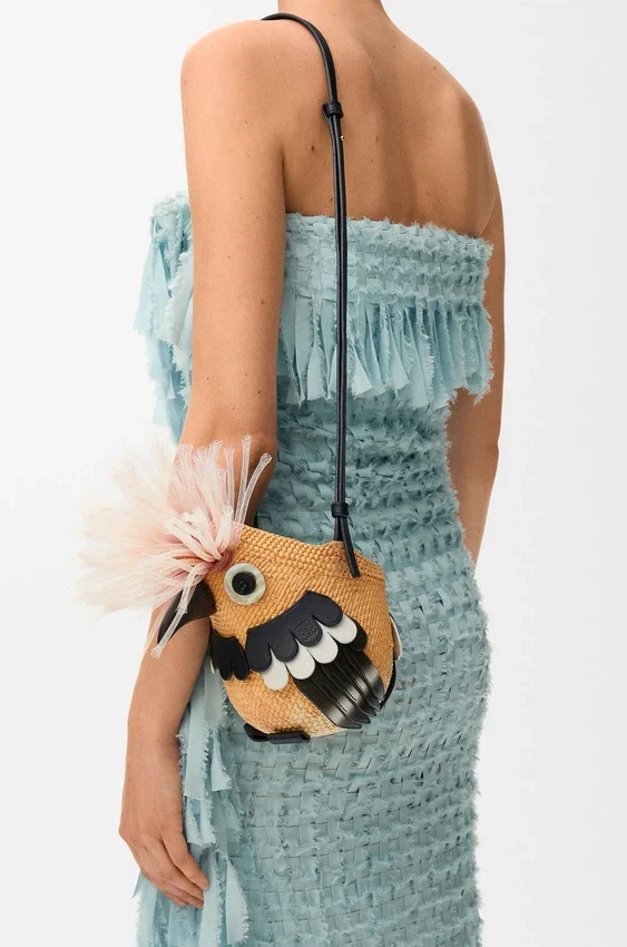 Bird Bag in Iraca Palm and Calfskin Bird Bag in Iraca Palm and Calfskin