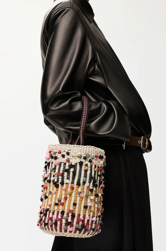 Bucket in Cord, Leather and Wool Bucket in Cord, Leather and Wool