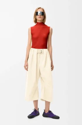 Cropped Belted Trousers in Cotton and Silk