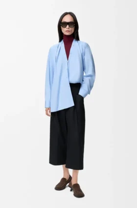 Cropped Trousers in Cotton and Silk