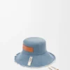 Frayed Fisherman Hat in Denim and Calfskin
