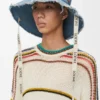 Frayed Fisherman Hat in Denim and Calfskin