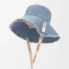 Frayed Fisherman Hat in Denim and Calfskin