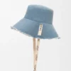 Frayed Fisherman Hat in Denim and Calfskin