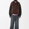 Hybrid Zip-Up Hoodie in Suede Goatskin and Wool Blend