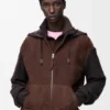Hybrid Zip-Up Hoodie in Suede Goatskin and Wool Blend