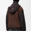 Hybrid Zip-Up Hoodie in Suede Goatskin and Wool Blend