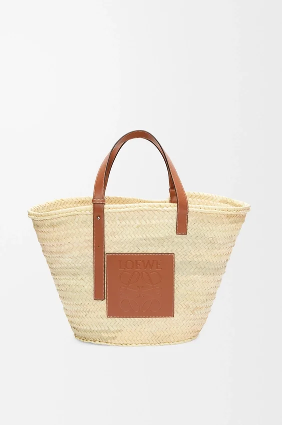 Large Classic Basket in Palm Leaf and Calfskin Large Classic Basket in Palm Leaf and Calfskin