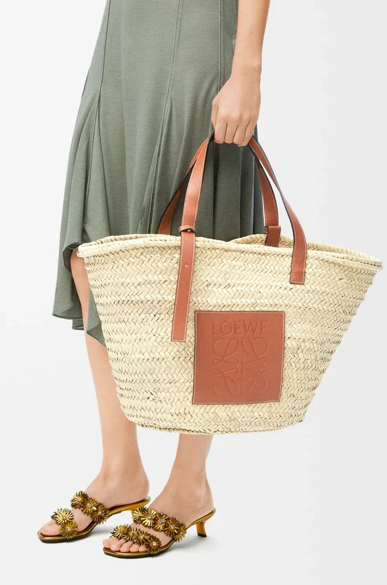 Large Classic Basket in Palm Leaf and Calfskin Large Classic Basket in Palm Leaf and Calfskin