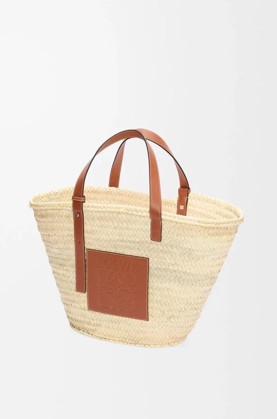 Large Classic Basket in Palm Leaf and Calfskin Large Classic Basket in Palm Leaf and Calfskin