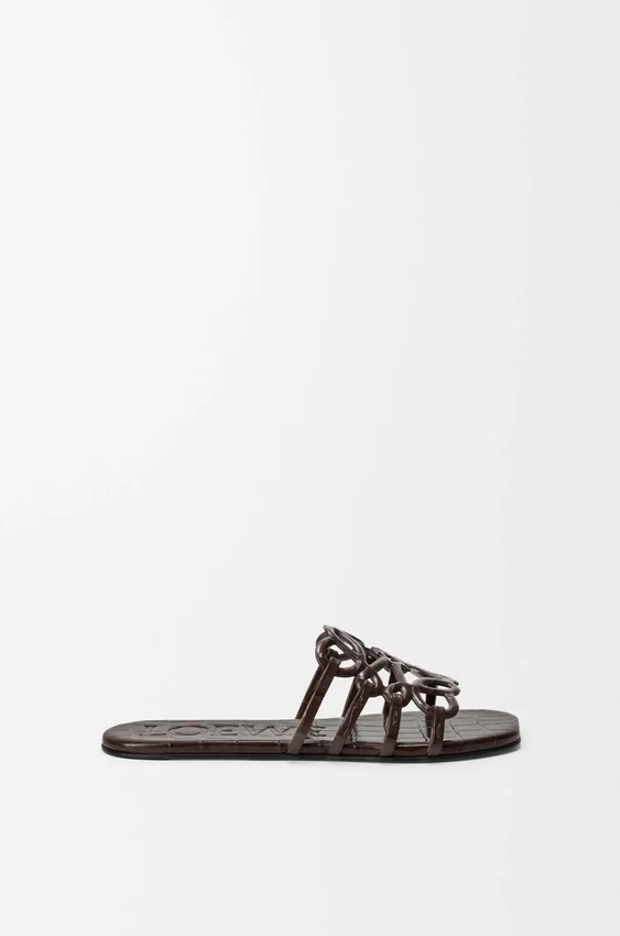 Petal Anagram Slide in Croc-Embossed Calfskin Petal Anagram Slide in Croc-Embossed Calfskin