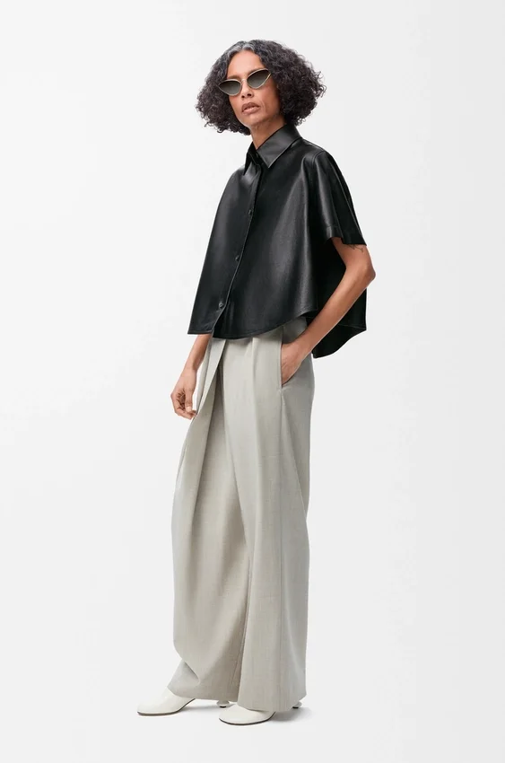 Short Sleeve Trapeze Shirt in Nappa Lambskin Short Sleeve Trapeze Shirt in Nappa Lambskin