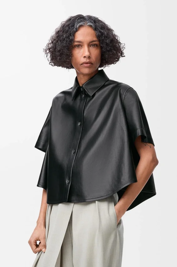 Short Sleeve Trapeze Shirt in Nappa Lambskin Short Sleeve Trapeze Shirt in Nappa Lambskin
