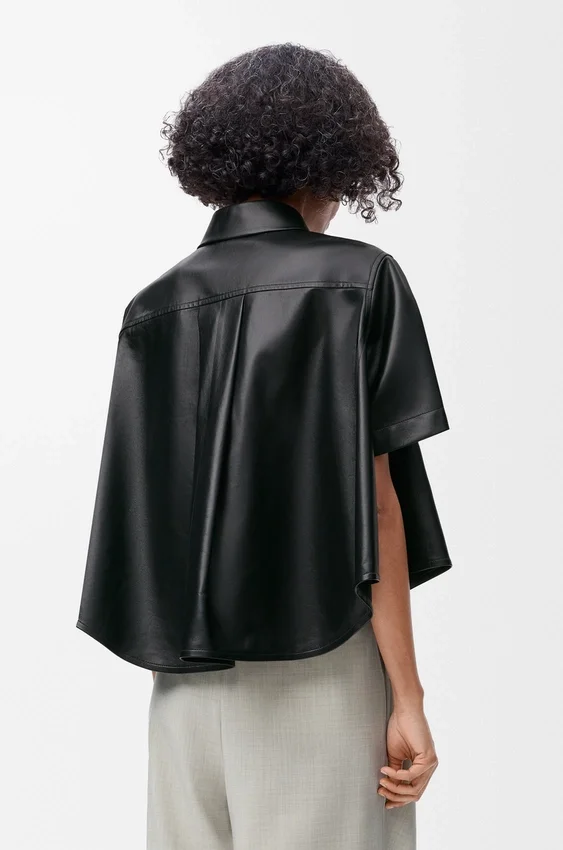 Short Sleeve Trapeze Shirt in Nappa Lambskin Short Sleeve Trapeze Shirt in Nappa Lambskin