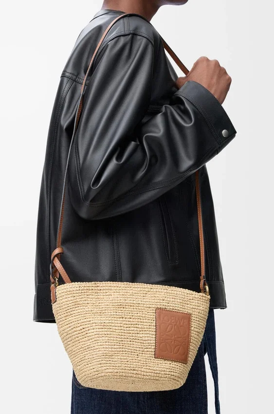 Slit Pochette Bag in Raffia and Calfskin Slit Pochette Bag in Raffia and Calfskin
