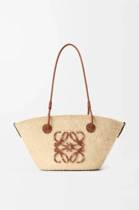 Small Anagram Basket Bag in Iraca Palm and Calfskin Small Anagram Basket Bag in Iraca Palm and Calfskin