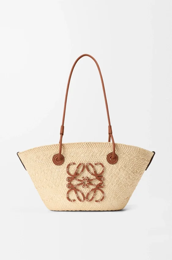 Small Anagram Basket Bag in Iraca Palm and Calfskin Small Anagram Basket Bag in Iraca Palm and Calfskin