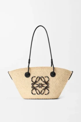 Small Anagram Basket Bag in Iraca Palm and Calfskin Small Anagram Basket Bag in Iraca Palm and Calfskin