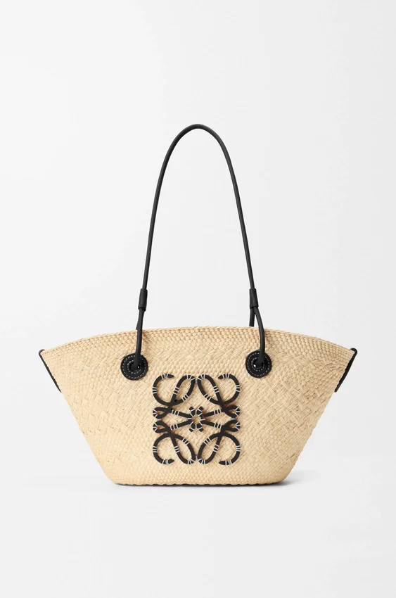 Small Anagram Basket Bag in Iraca Palm and Calfskin Small Anagram Basket Bag in Iraca Palm and Calfskin