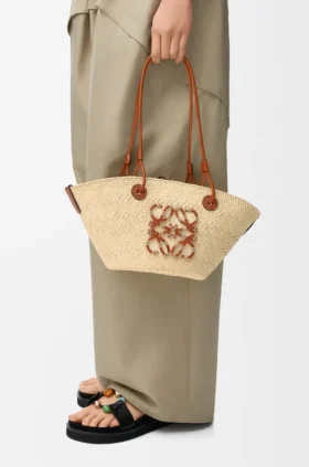 Small Anagram Basket Bag in Iraca Palm and Calfskin Small Anagram Basket Bag in Iraca Palm and Calfskin