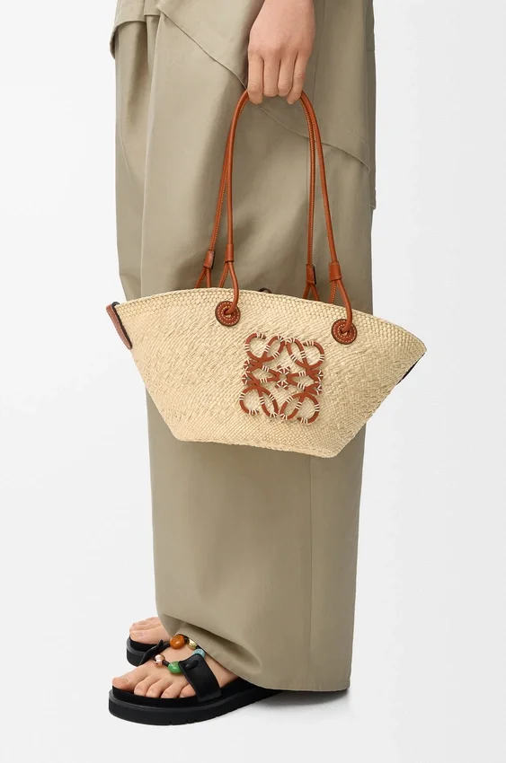 Small Anagram Basket Bag in Iraca Palm and Calfskin Small Anagram Basket Bag in Iraca Palm and Calfskin
