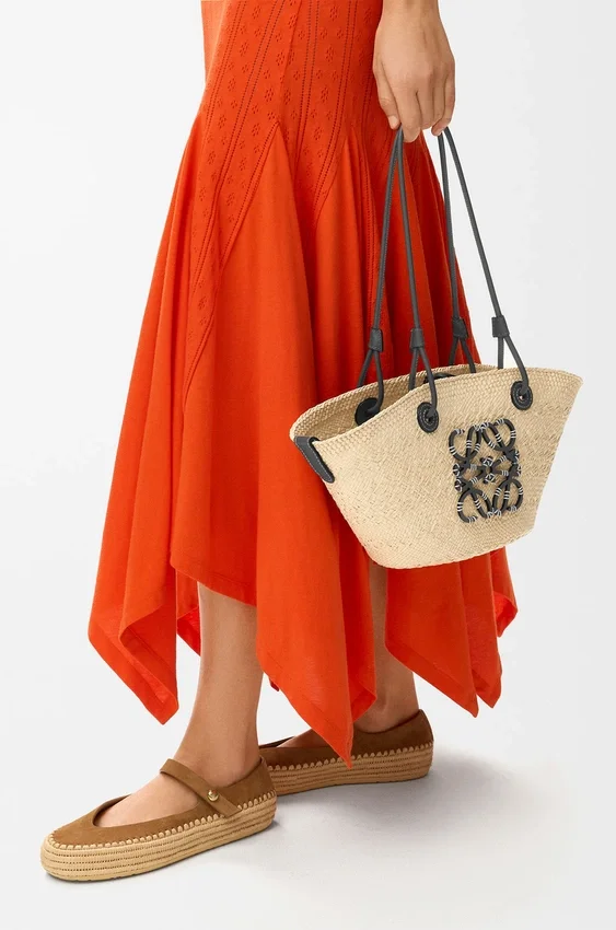 Small Anagram Basket Bag in Iraca Palm and Calfskin Small Anagram Basket Bag in Iraca Palm and Calfskin