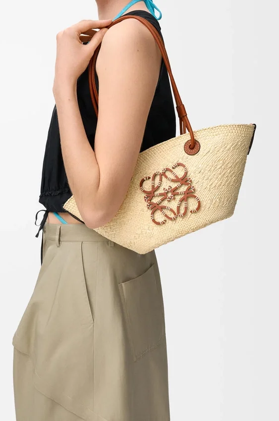 Small Anagram Basket Bag in Iraca Palm and Calfskin Small Anagram Basket Bag in Iraca Palm and Calfskin