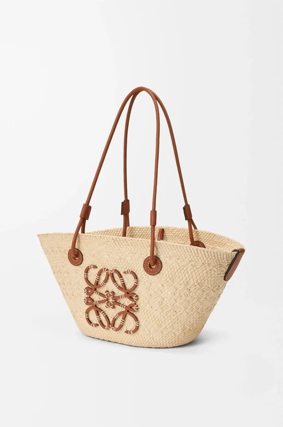 Small Anagram Basket Bag in Iraca Palm and Calfskin Small Anagram Basket Bag in Iraca Palm and Calfskin