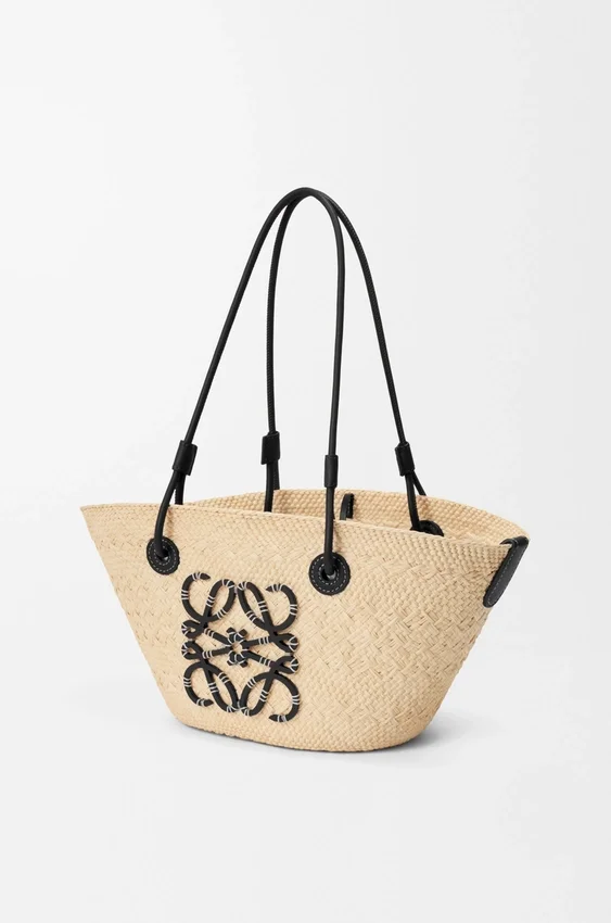 Small Anagram Basket Bag in Iraca Palm and Calfskin Small Anagram Basket Bag in Iraca Palm and Calfskin