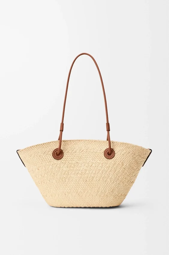 Small Anagram Basket Bag in Iraca Palm and Calfskin Small Anagram Basket Bag in Iraca Palm and Calfskin