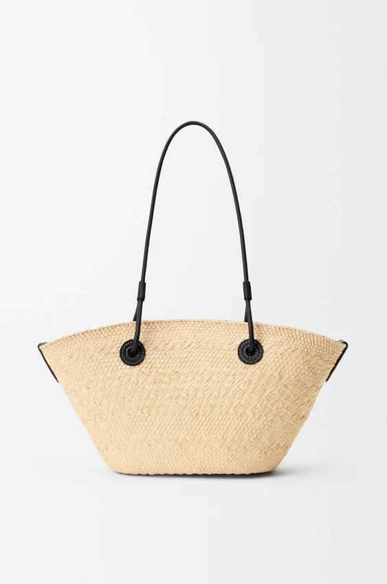 Small Anagram Basket Bag in Iraca Palm and Calfskin Small Anagram Basket Bag in Iraca Palm and Calfskin