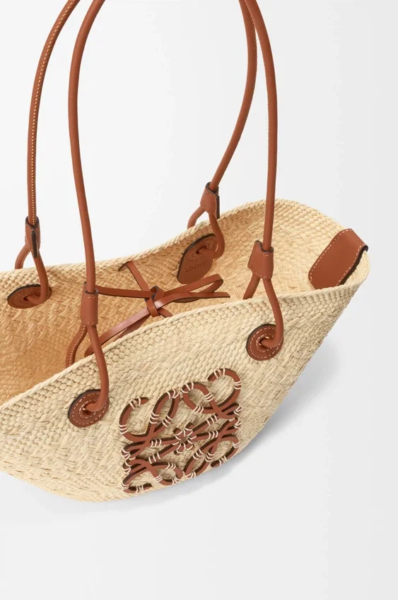 Small Anagram Basket Bag in Iraca Palm and Calfskin Small Anagram Basket Bag in Iraca Palm and Calfskin
