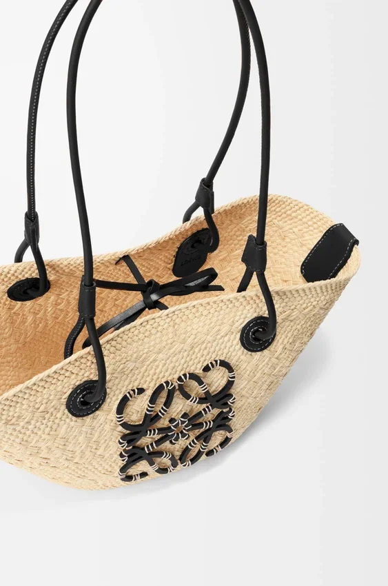 Small Anagram Basket Bag in Iraca Palm and Calfskin Small Anagram Basket Bag in Iraca Palm and Calfskin