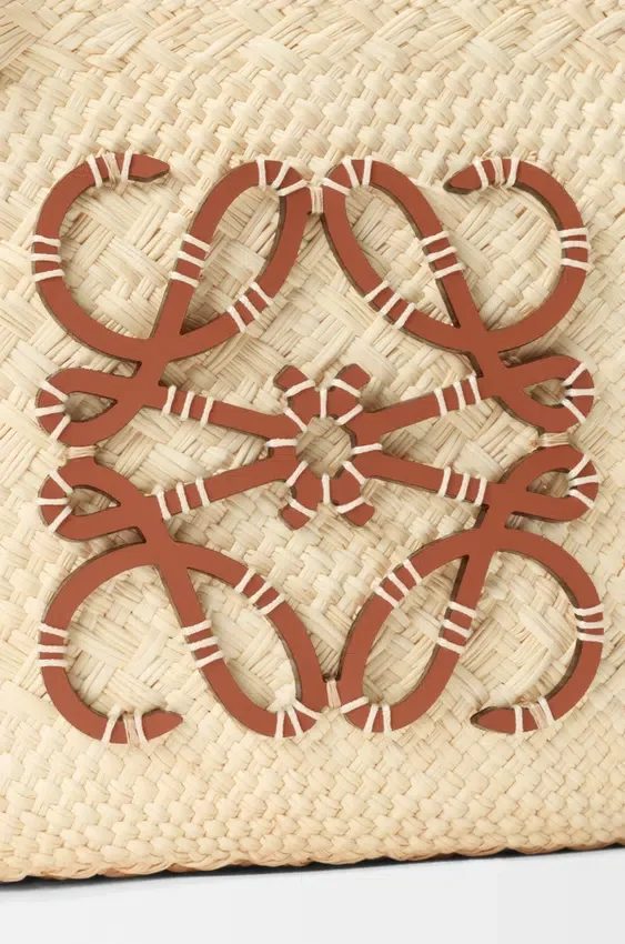 Small Anagram Basket Bag in Iraca Palm and Calfskin Small Anagram Basket Bag in Iraca Palm and Calfskin