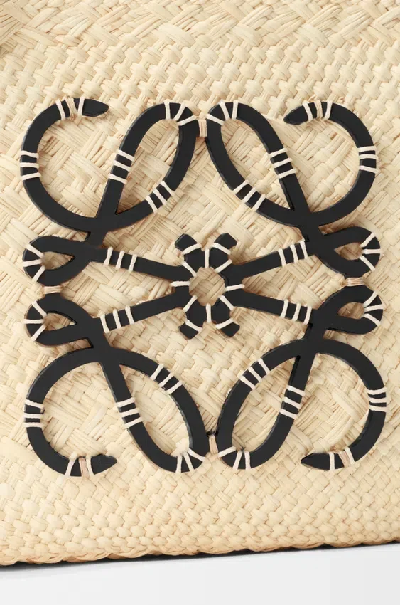 Small Anagram Basket Bag in Iraca Palm and Calfskin Small Anagram Basket Bag in Iraca Palm and Calfskin