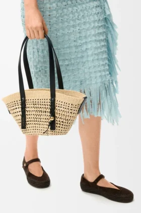Small Braid Basket in Iraca Palm Ad Calfskin Small Braid Basket in Iraca Palm Ad Calfskin