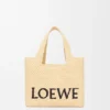 Small Loewe Font Tote in Raffia