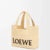 Small Loewe Font Tote in Raffia