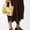 Small Loewe Font Tote in Raffia