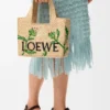 Small Loewe Font Tote in Raffia