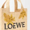 Small Loewe Font Tote in Raffia