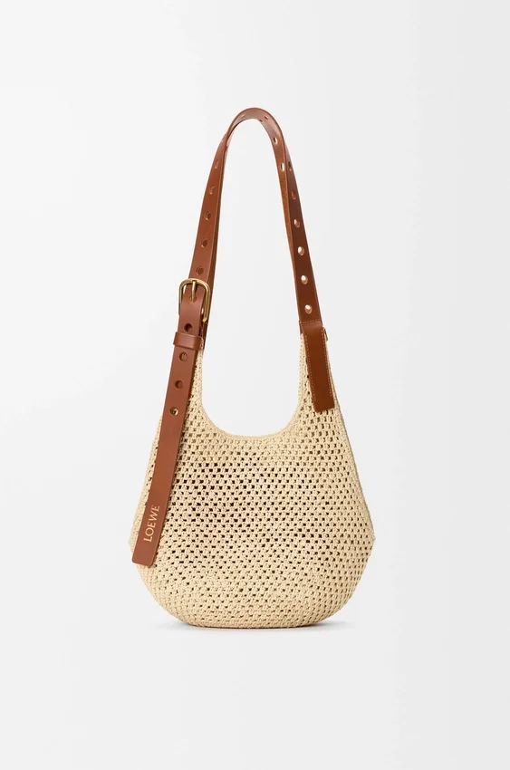 Small Punch Hole Hobo in Raffia and Calfskin Small Punch Hole Hobo in Raffia and Calfskin