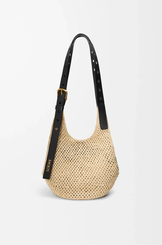 Small Punch Hole Hobo in Raffia and Calfskin Small Punch Hole Hobo in Raffia and Calfskin