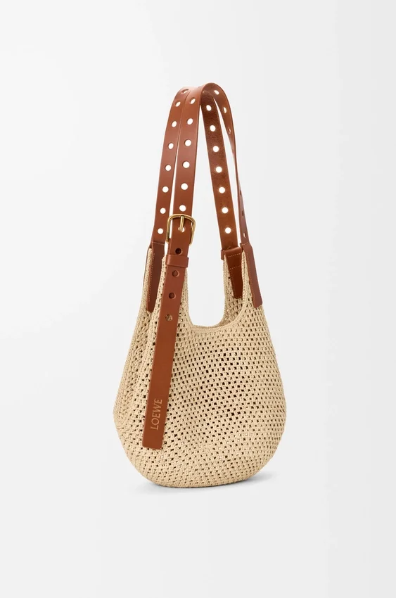 Small Punch Hole Hobo in Raffia and Calfskin Small Punch Hole Hobo in Raffia and Calfskin