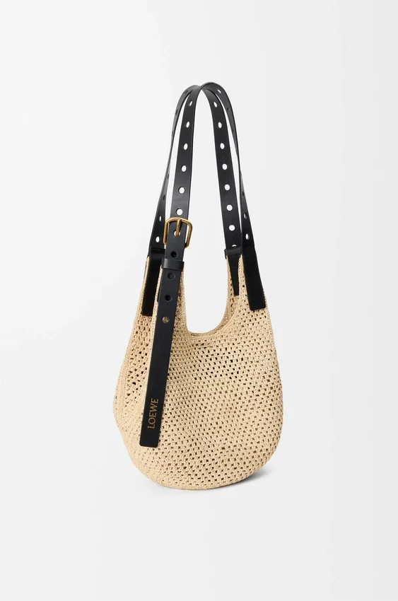 Small Punch Hole Hobo in Raffia and Calfskin Small Punch Hole Hobo in Raffia and Calfskin