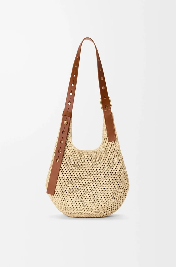Small Punch Hole Hobo in Raffia and Calfskin Small Punch Hole Hobo in Raffia and Calfskin