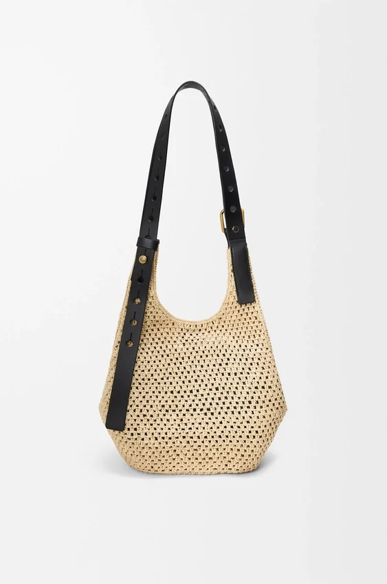 Small Punch Hole Hobo in Raffia and Calfskin Small Punch Hole Hobo in Raffia and Calfskin